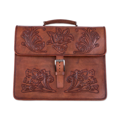 Floral Executive Handcrafted Floral Leather Handbag from Peru