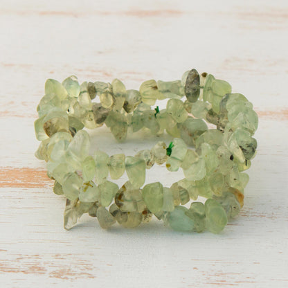 Sage Trio Prehnite Chip Beaded Stretch Bracelets (Set of 3)