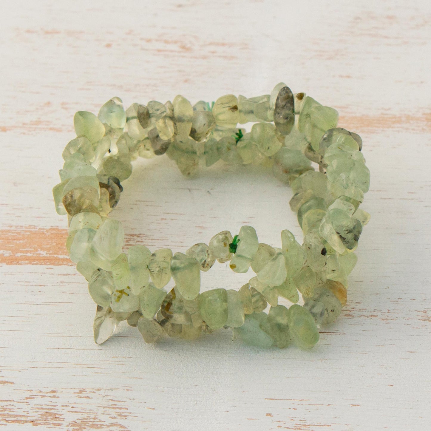 Sage Trio Prehnite Chip Beaded Stretch Bracelets (Set of 3)