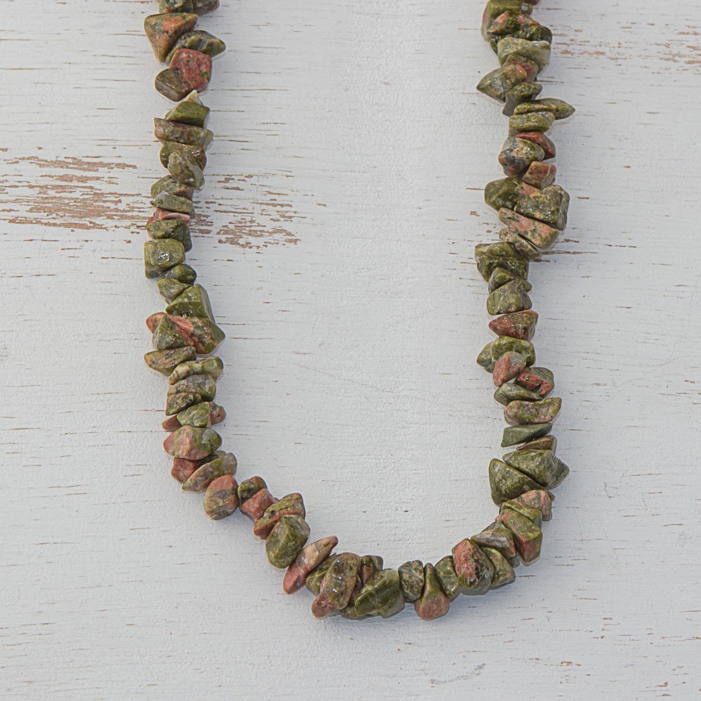 Rosy Sage Unakite Beaded Strand Long Necklace from Brazil