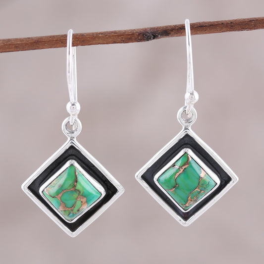 Chic Kites Green Composite Turquoise and Silver Dangle Earrings