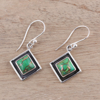 Chic Kites Green Composite Turquoise and Silver Dangle Earrings