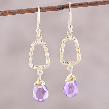 Dancing Frames 18k Gold Plated Amethyst Dangle Earrings from India