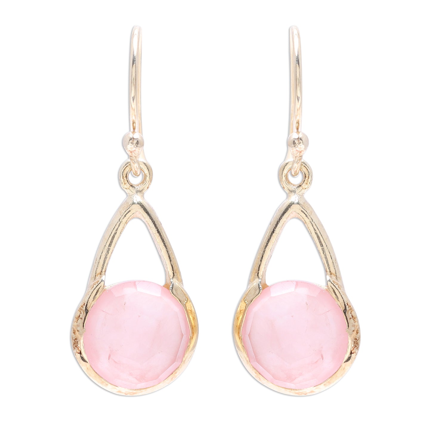 Fantastic Cradles Gold Plated Rose Quartz Dangle Earrings from India