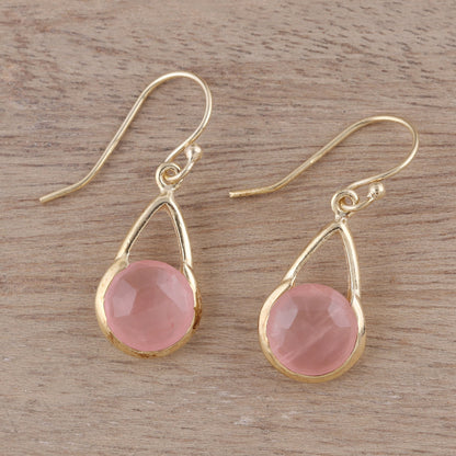 Fantastic Cradles Gold Plated Rose Quartz Dangle Earrings from India