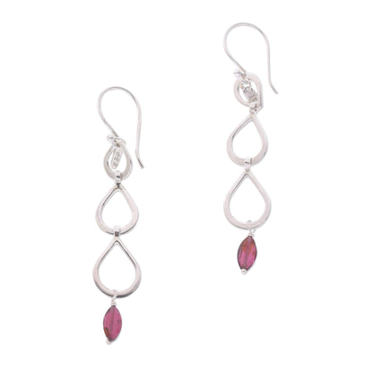 Berkah Rain Sterling Silver Raindrop Faceted Red Garnet Dangle Earrings