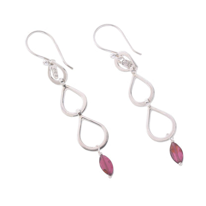 Berkah Rain Sterling Silver Raindrop Faceted Red Garnet Dangle Earrings