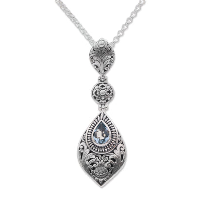 Tari Lotus Floral Blue Topaz Pendant Necklace from Bali