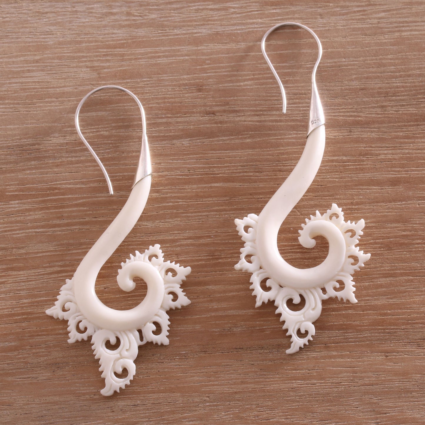 Peaceful Spirals Spiral Motif Bone Drop Earrings Crafted in Bali