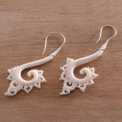 Peaceful Spirals Spiral Motif Bone Drop Earrings Crafted in Bali