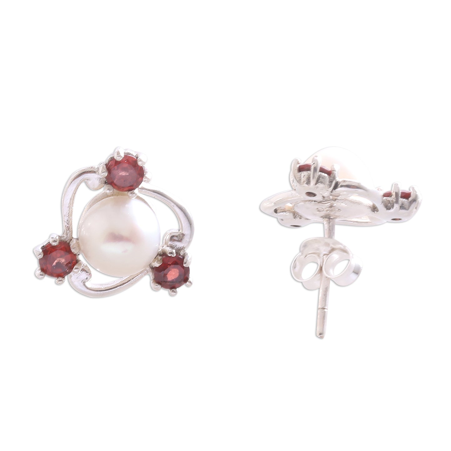 Sparks Fly Cultured Pearl and Garnet Stud Earrings from Bali