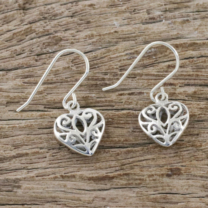 Heartfelt Beauty Artisan Crafted Sterling Silver Heart Earrings from Thailand