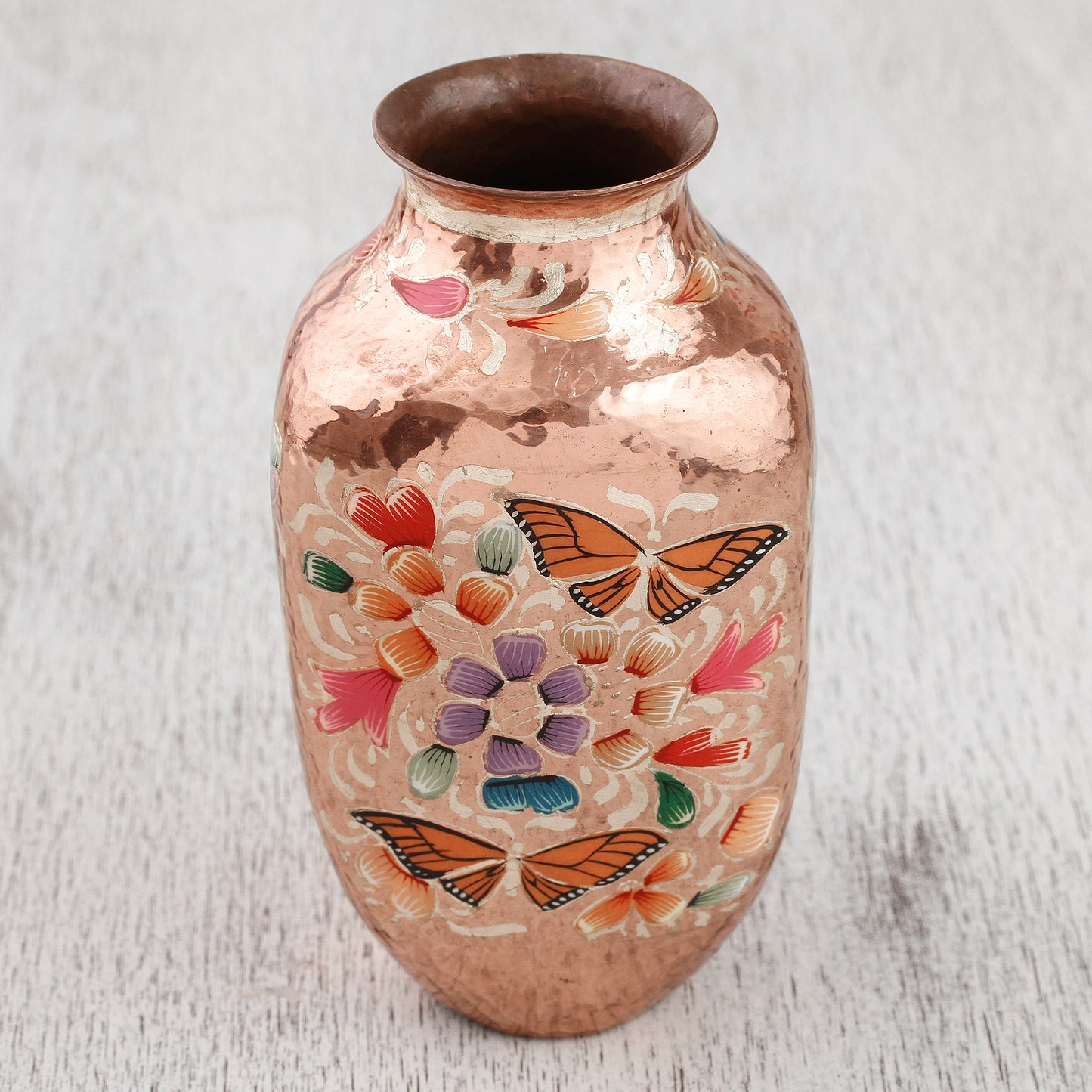 Butterfly Dance Handcrafted Copper and Gold Leaf Vase from Mexico