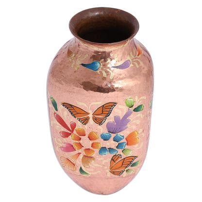 Butterfly Dance Handcrafted Copper and Gold Leaf Vase from Mexico