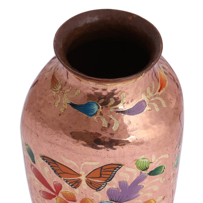 Butterfly Dance Handcrafted Copper and Gold Leaf Vase from Mexico