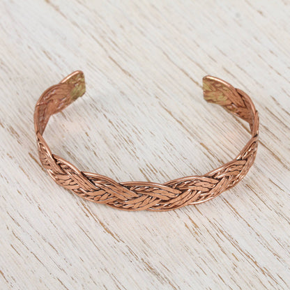 Brilliant Weave Handcrafted Braided Copper Cuff Bracelet from Mexico