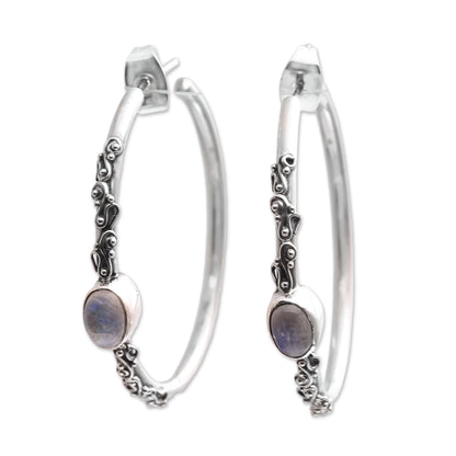 Bali Memories Rainbow Moonstone Half-Hoop Earrings Crafted in Bali