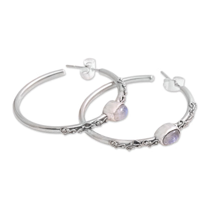 Bali Memories Rainbow Moonstone Half-Hoop Earrings Crafted in Bali