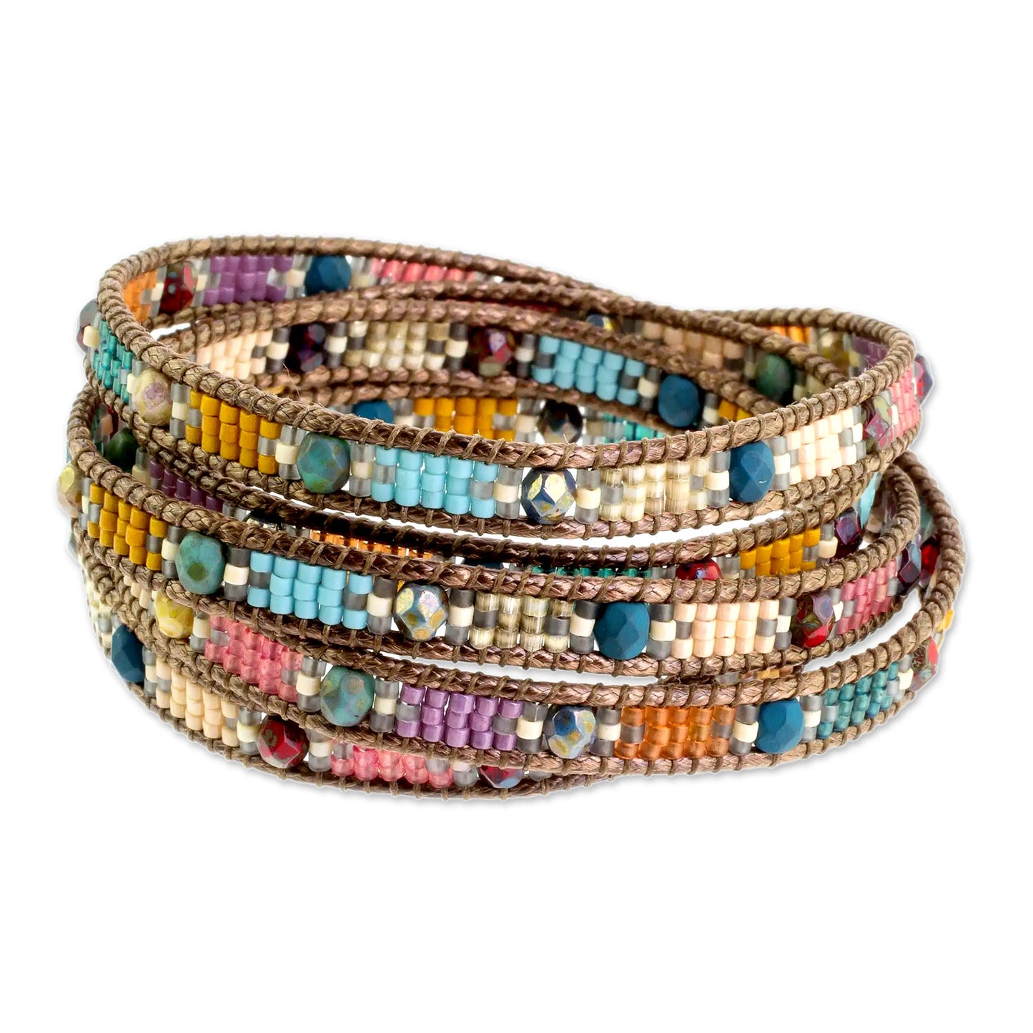 Colorful Festival Colorful Glass Beaded Wrap Bracelet from Guatemala