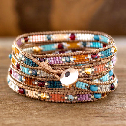 Colorful Festival Colorful Glass Beaded Wrap Bracelet from Guatemala