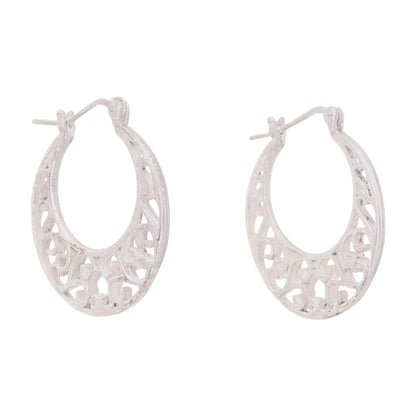 Curling Winds Sterling Silver Scroll Openwork Circle Hoop Earrings