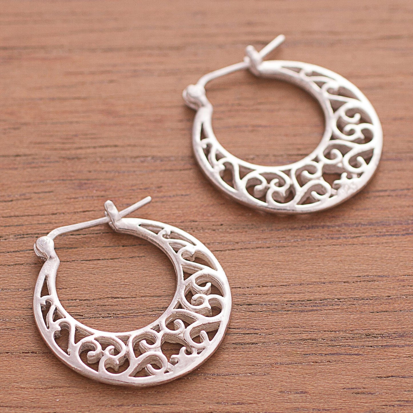 Curling Winds Sterling Silver Scroll Openwork Circle Hoop Earrings