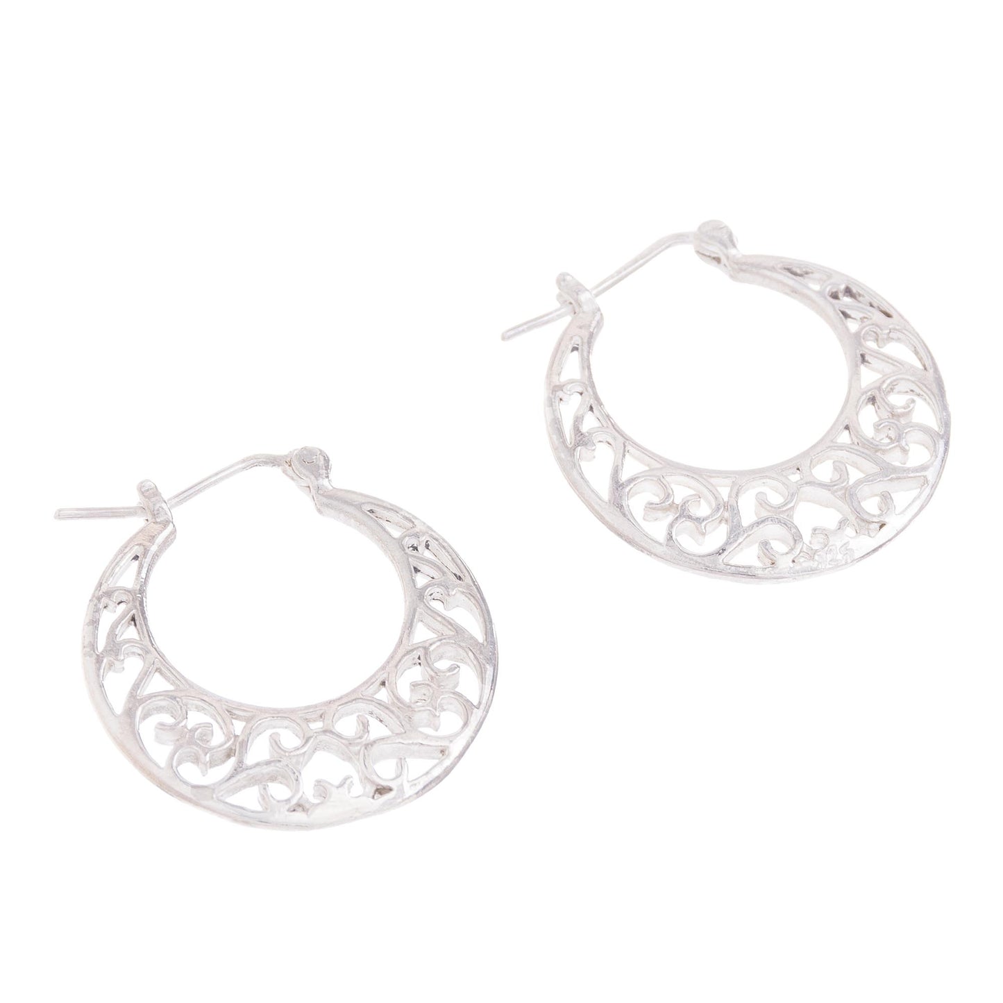 Curling Winds Sterling Silver Scroll Openwork Circle Hoop Earrings