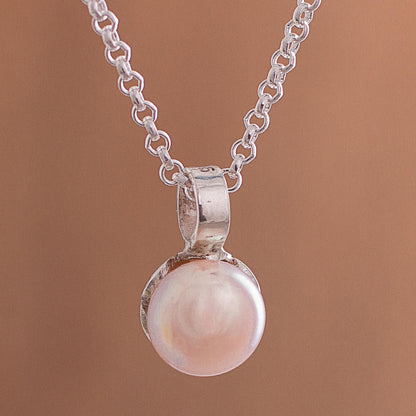 Peach Bloom Peach Cultured Pearl and Sterling Silver Pendant Necklace