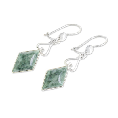 Marvelous Green Diamonds Diamond-Shaped Jade Dangle Earrings in Green from Guatemala