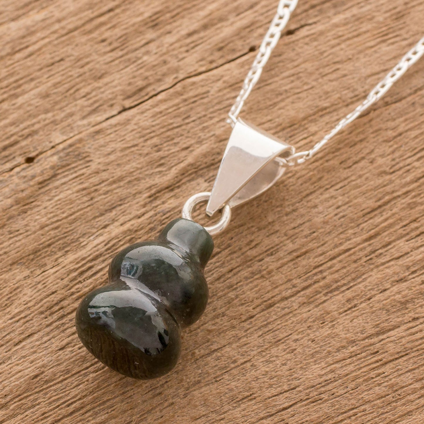 Mayan Tornado Dark Green Jade Pendant Necklace from Guatemala