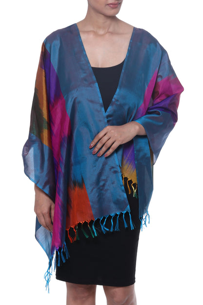 Ikat Taste Colorful Ikat Handwoven Silk Scarf from India