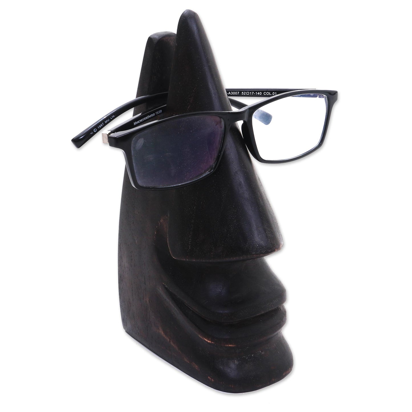 Nosing Around in Dark Brown Whimsical Dark Brown Hand Carved Wood Face Eyeglasses Holder