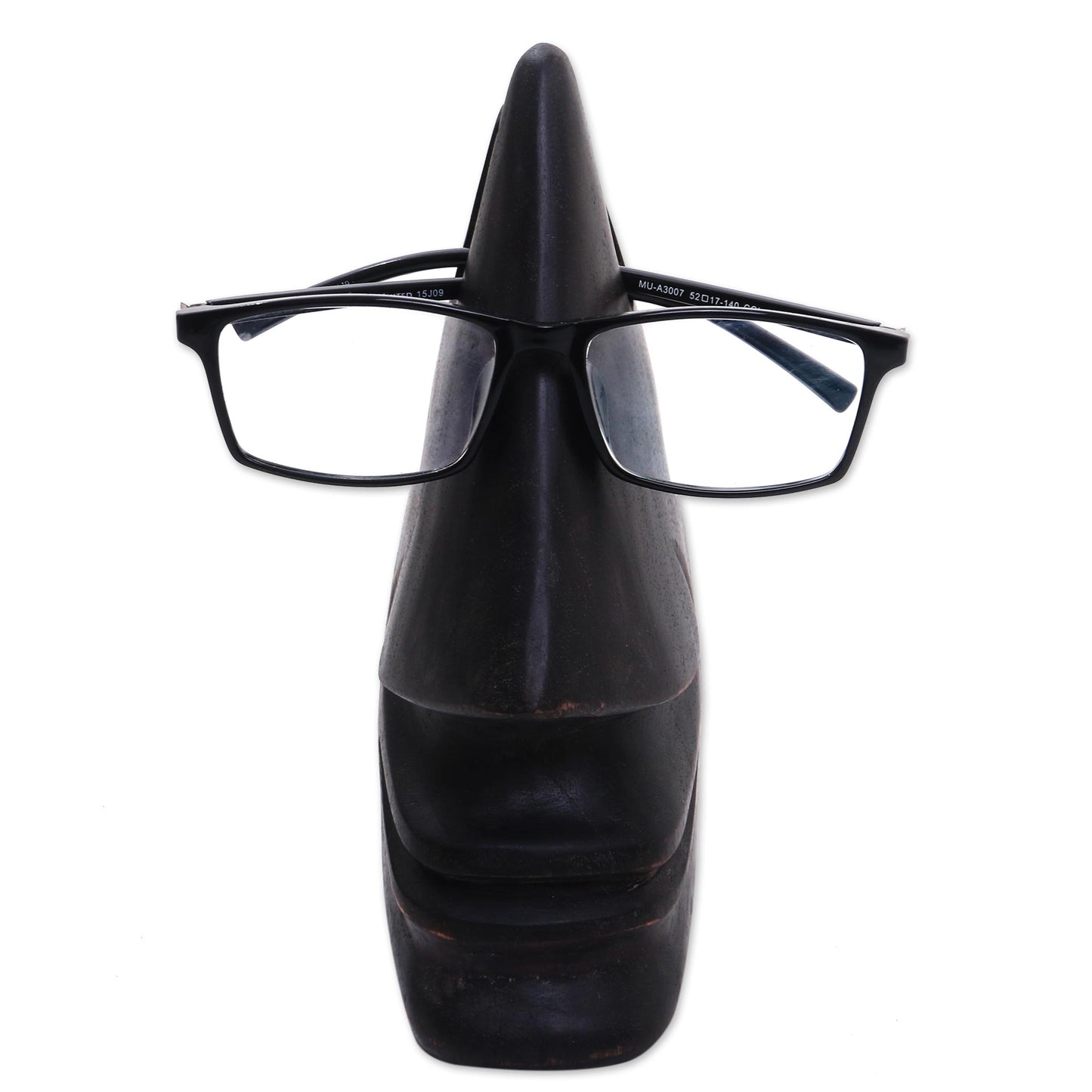 Nosing Around in Dark Brown Whimsical Dark Brown Hand Carved Wood Face Eyeglasses Holder