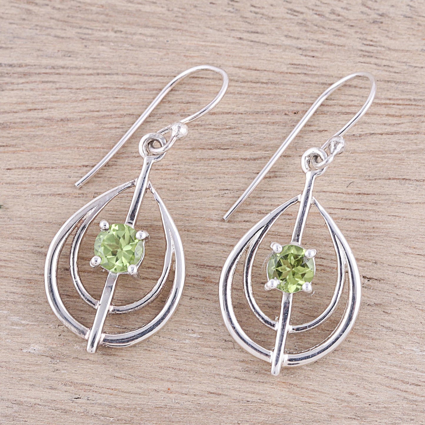 Glossy Drops Drop-Shaped Peridot Dangle Earrings from India