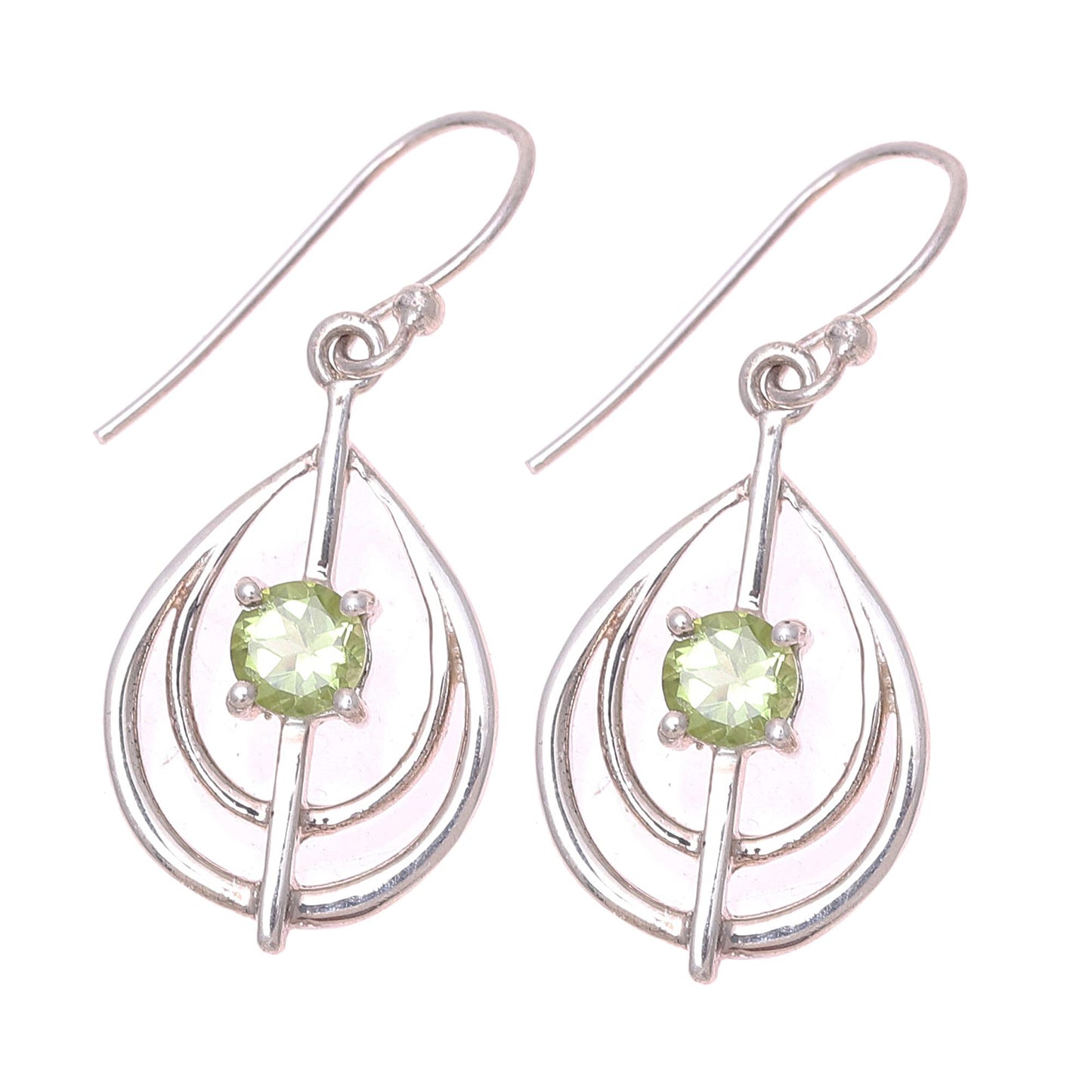 Glossy Drops Drop-Shaped Peridot Dangle Earrings from India