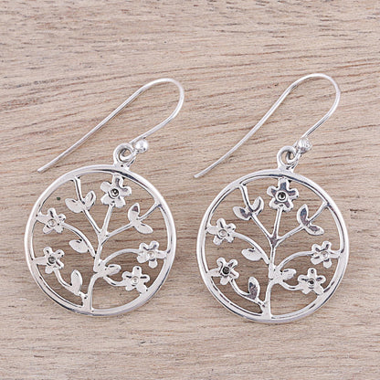 Floral Windows Openwork Floral Sterling Silver Dangle Earrings from India