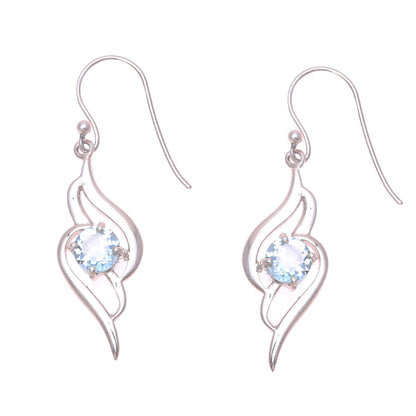 Dazzling Gleam Wave Motif Blue Topaz Dangle Earrings from India