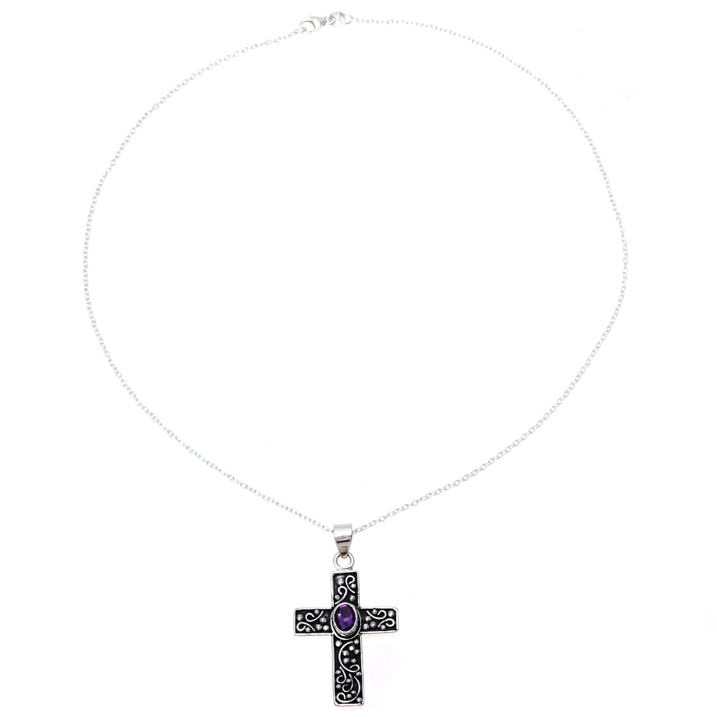 Gracious Cross Amethyst Cross Pendant Necklace from India