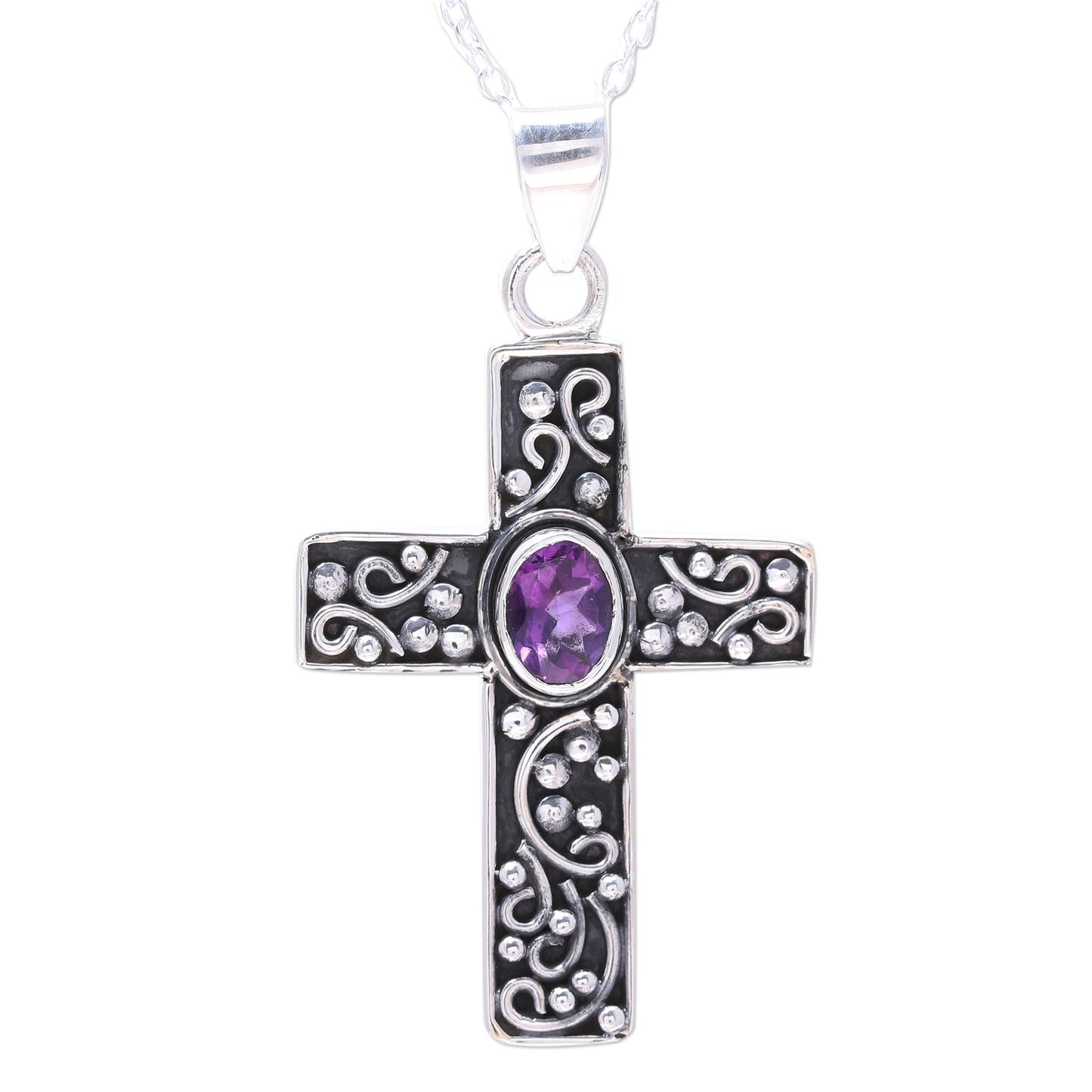 Gracious Cross Amethyst Cross Pendant Necklace from India