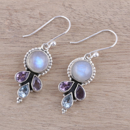 Dancing Elegance Multi-Gemstone Dangle Earrings Handcrafted in India