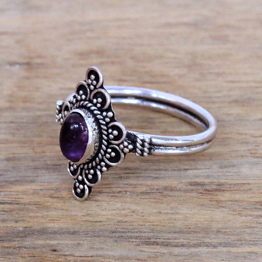 Daydream Temple Handcrafted Amethyst Cocktail Ring from Bali