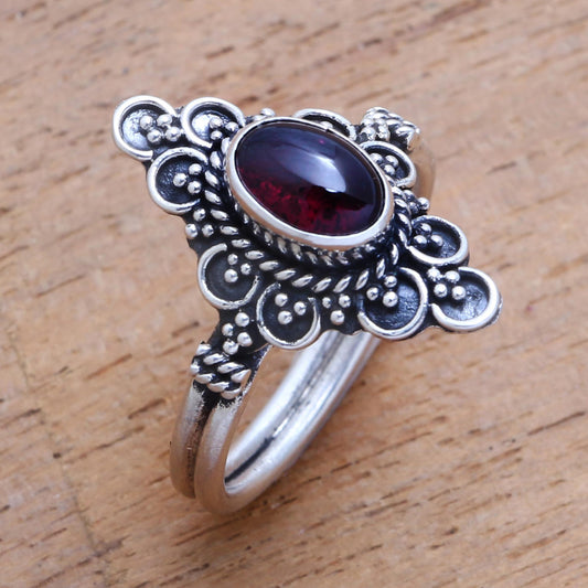 Daydream Temple Handcrafted Garnet Cocktail Ring from Bali