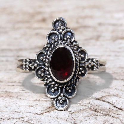 Daydream Temple Handcrafted Garnet Cocktail Ring from Bali