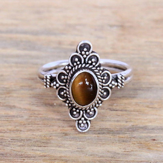 Daydream Temple Handcrafted Tiger's Eye Cocktail Ring from Bali