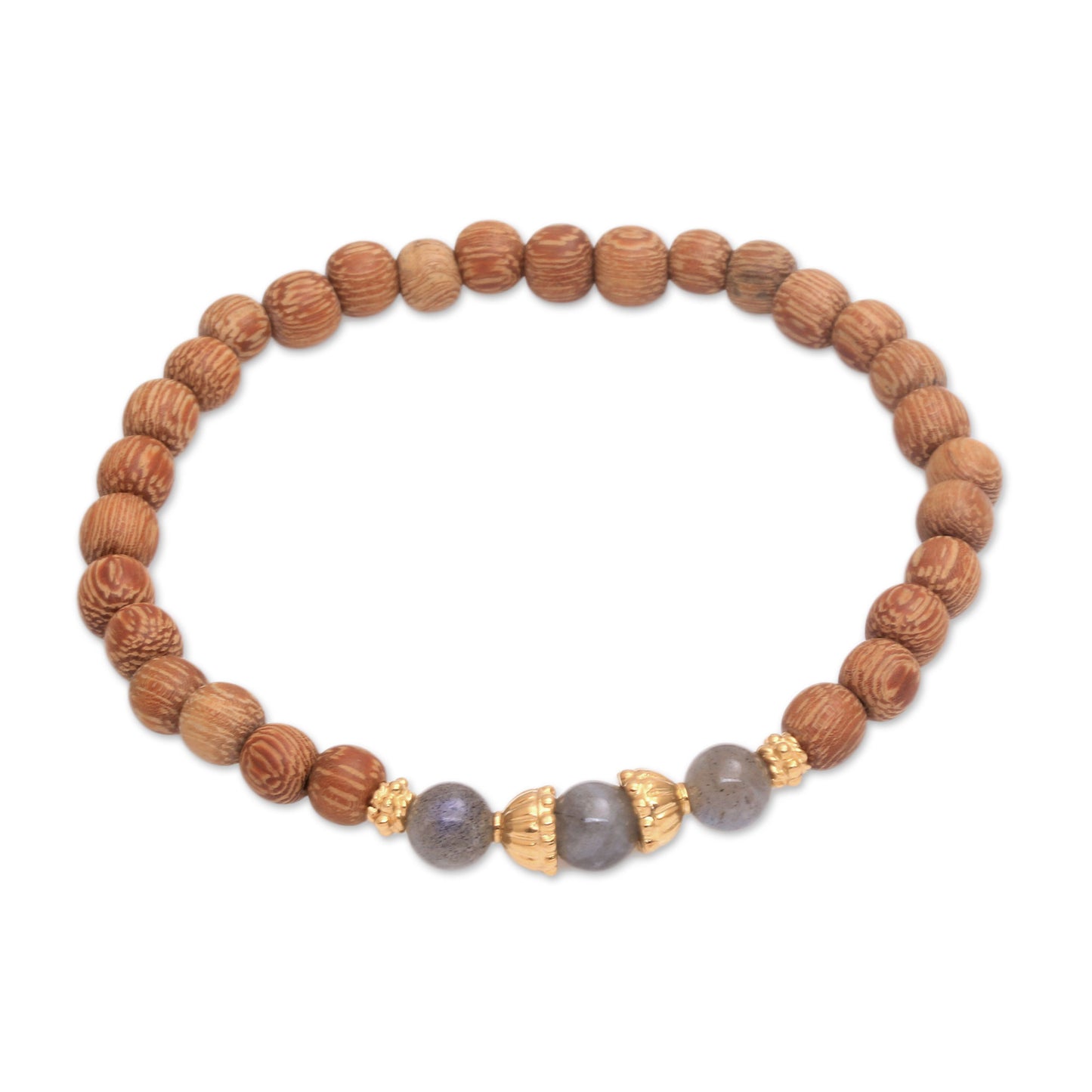 Batuan Harmony Coconut Wood and Labradorite Beaded Stretch Bracelet