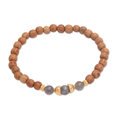 Batuan Harmony Coconut Wood and Labradorite Beaded Stretch Bracelet