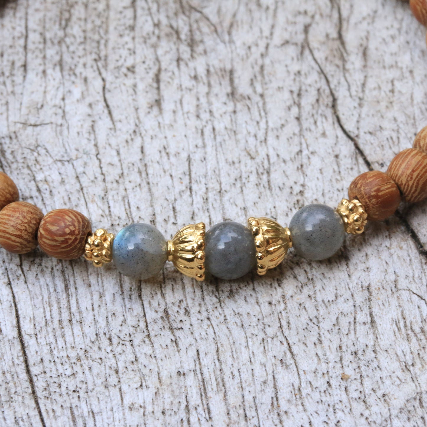 Batuan Harmony Coconut Wood and Labradorite Beaded Stretch Bracelet