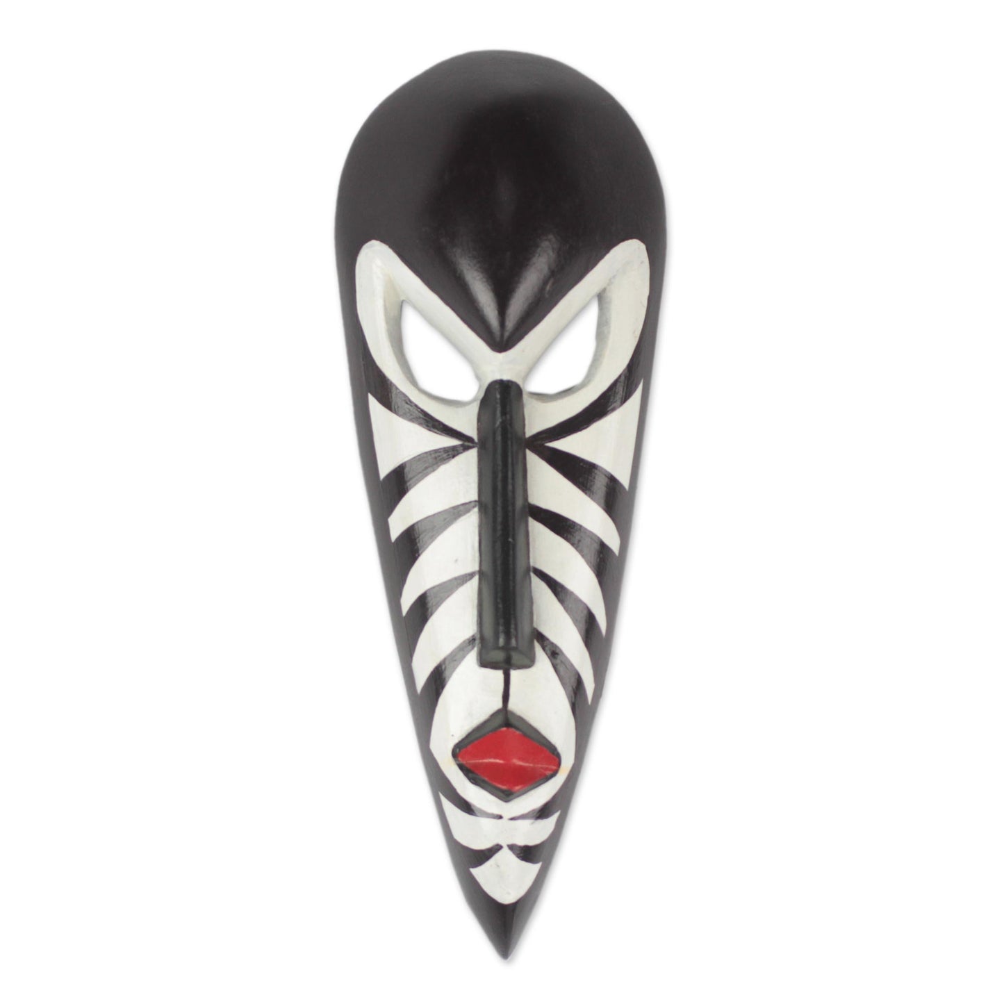 Love Stripes Handcrafted Wood African Mask in Black and White from Ghana