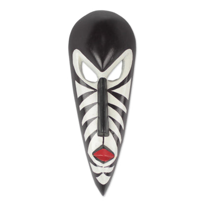 Love Stripes Handcrafted Wood African Mask in Black and White from Ghana