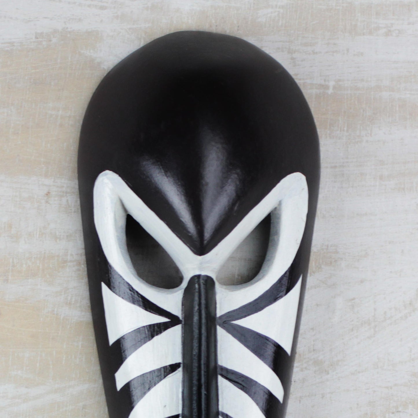 Love Stripes Handcrafted Wood African Mask in Black and White from Ghana